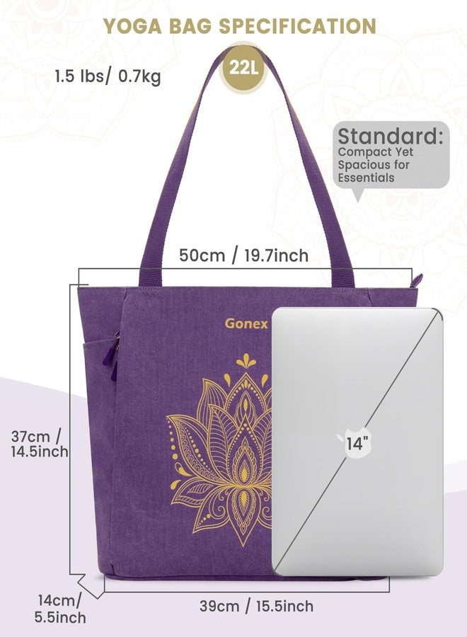 Gonex Yoga Mat Bag, Large Yoga Tote Bag with Multi Pockets for Women Men, Canvas Yoga Mat Carrier Fits Yoga Blocks & Accessories, Full Zipper Easy Access for Pilates, Gym, Travel, Purple, Large - Image 5