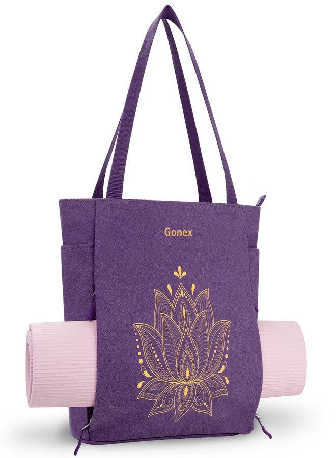 Gonex Yoga Mat Bag, Large Yoga Tote Bag with Multi Pockets for Women Men, Canvas Yoga Mat Carrier Fits Yoga Blocks & Accessories, Full Zipper Easy Access for Pilates, Gym, Travel, Purple, Large - Image 1