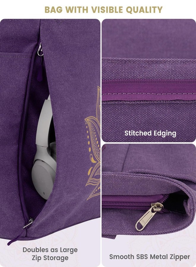 Gonex Yoga Mat Bag, Large Yoga Tote Bag with Multi Pockets for Women Men, Canvas Yoga Mat Carrier Fits Yoga Blocks & Accessories, Full Zipper Easy Access for Pilates, Gym, Travel, Purple, Large - Image 4