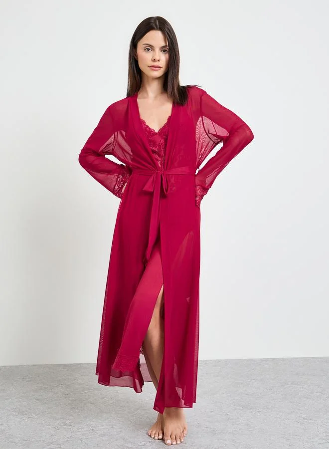 Take Two Burgundy Pack Of 2 - Lace Slip And Robe Set