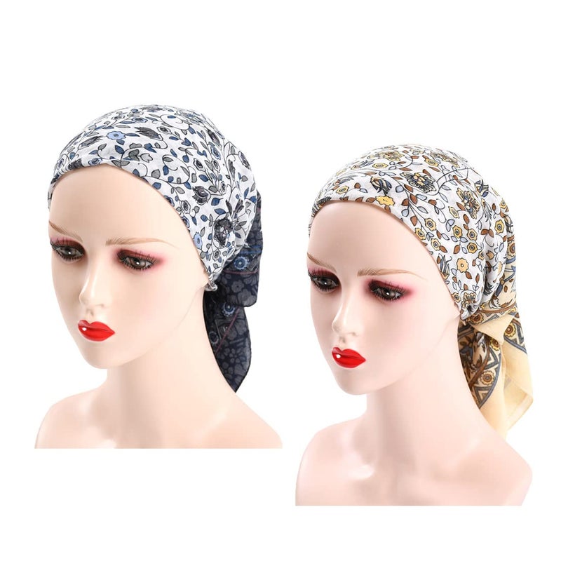 K-Elewon 27.5â€ Women Medium Square Scarf Head Scarf- 2PCS Neck Scarf Hair Scarf Head Sleeping Wraps Scarfs for Women H07-08 - Image 2