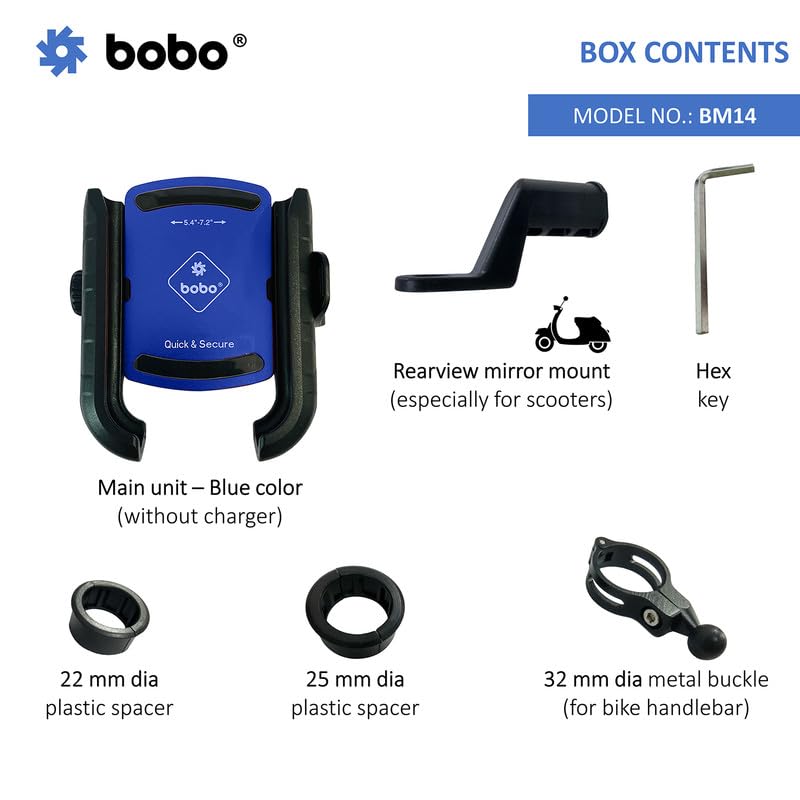 BOBO BM14 Quick Release Enhanced BM4 Waterproof Bike/Motorcycle/Scooter Mobile Phone Holder Mount, Ideal for Maps and GPS Navigation (Blue) - Image 4