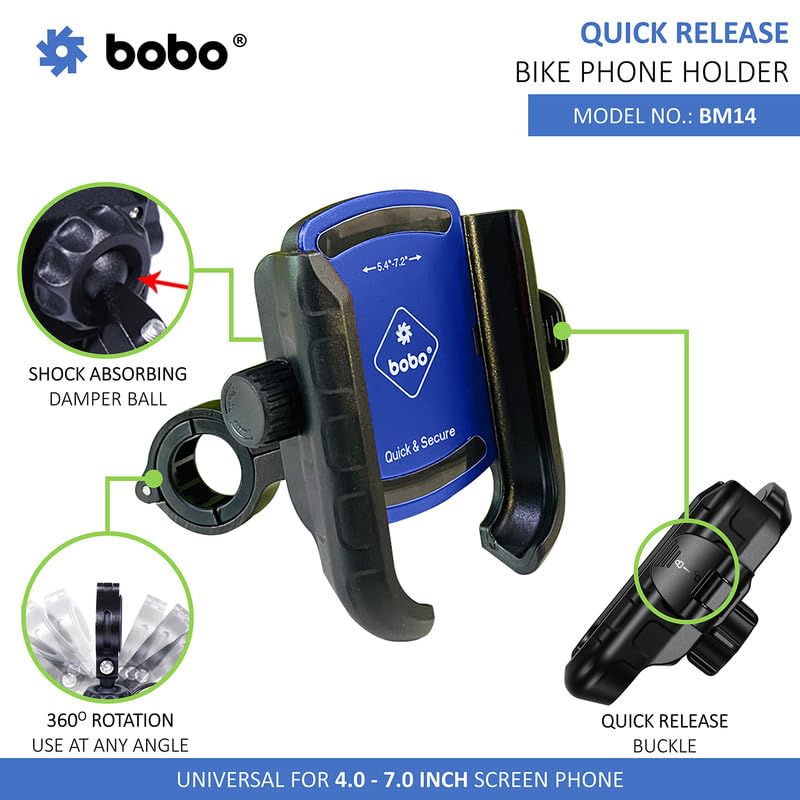 BOBO BM14 Quick Release Enhanced BM4 Waterproof Bike/Motorcycle/Scooter Mobile Phone Holder Mount, Ideal for Maps and GPS Navigation (Blue) - Image 2