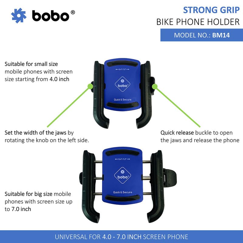 BOBO BM14 Quick Release Enhanced BM4 Waterproof Bike/Motorcycle/Scooter Mobile Phone Holder Mount, Ideal for Maps and GPS Navigation (Blue) - Image 5