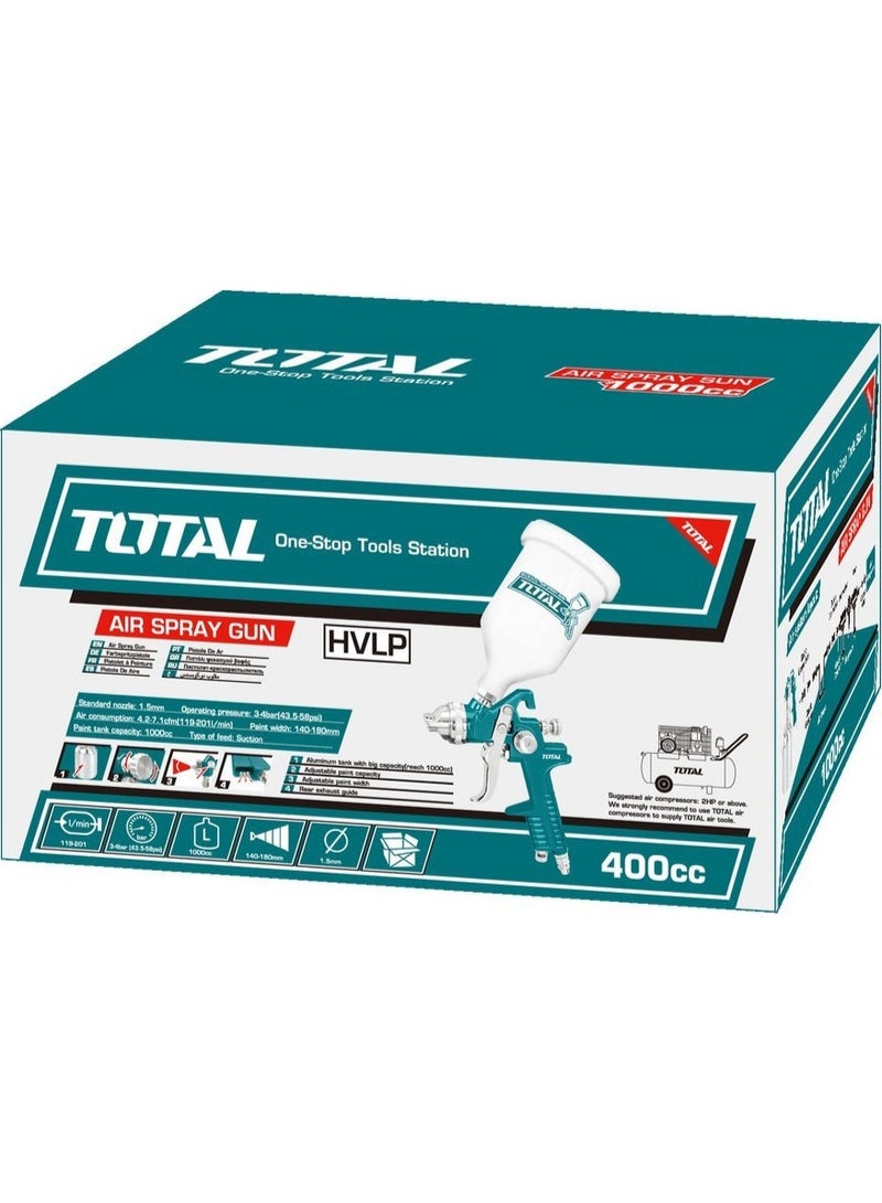 TOTAL HVLP Spray Gun 600cc 1.4mm Nozzle Adjustable Spray Pattern 2-3.5 Bar Air Pressure TAT10601 - Image 3