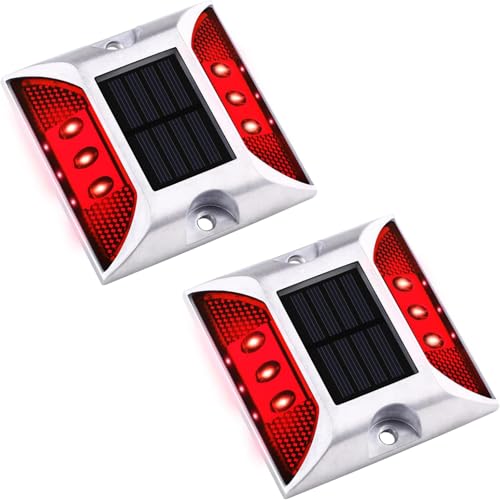 kh Solar Road Stud Light Road Reflector Waterproof 6 LED Solar Powered Blinker for Anti-diecast Aluminum Deck Lights for Driveway, Dock, Markers, Step, Staircase, Garden (Pack of 2) - Image 1