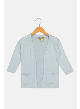 Toddler Girls Open Front Textured Cardigan, Sage Blue