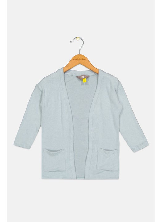 Toddler Girls Open Front Textured Cardigan, Sage Blue