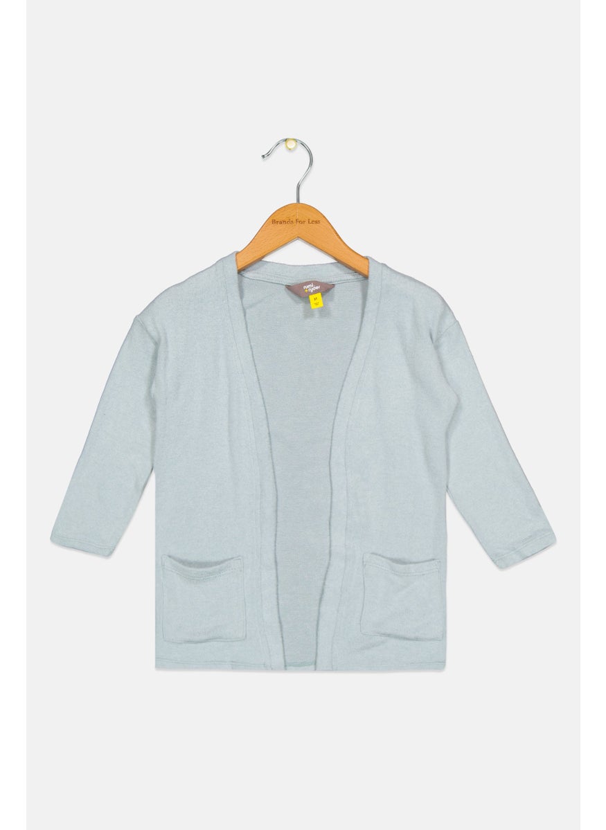 Rumi + Ryder - Toddler Girls Open Front Textured Cardigan, Sage Blue - Image 1