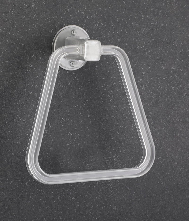 iSTAR Self Adhesive Sticker ABS Plastic Hand Towel Ring Holder for Bathroom Washbasin Triangle Towel Hanger Unbreakable Napkin Holder Stand for Kitchen Bathroom Accessroies (White) Pack of 1 - Image 1