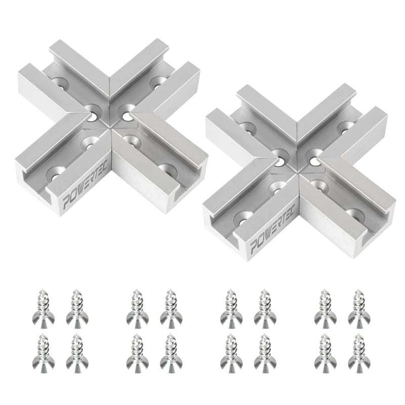 POWERTEC 71415-P2 T-Track Intersection Kit For 3/8" Mitered T Track with Pre-drilled Holes and Mounting Hardware, 2 Sets - Image 1