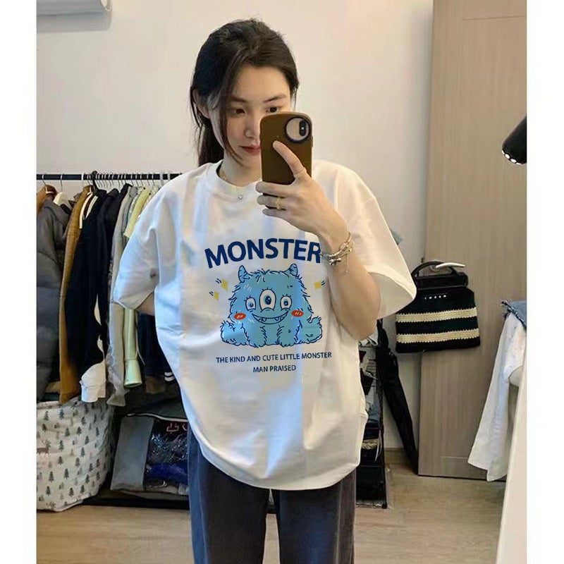 Hong Kong style ice silk short sleeve T-shirt men and women same cartoon strawberry bear print couple summer loose top half sleeve - Image 5