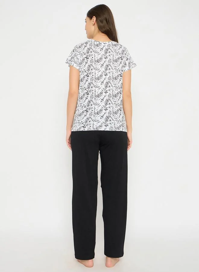 Clovia Women's Printed Button Down Shirt & Pyjama Set by Styli