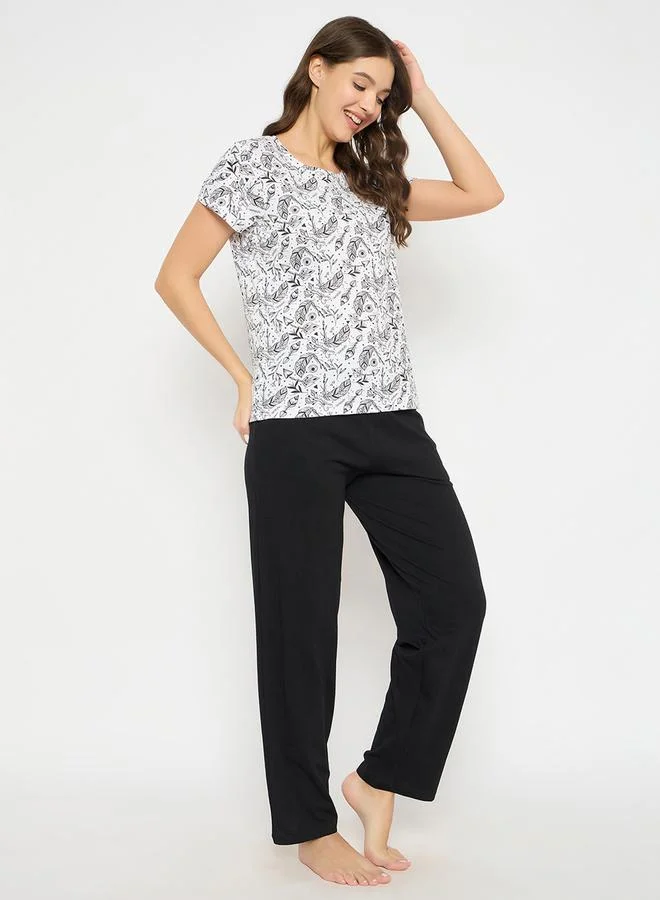 Clovia  Women Printed Button Down Shirt and Pyjama Set for Women | Best Price UAE