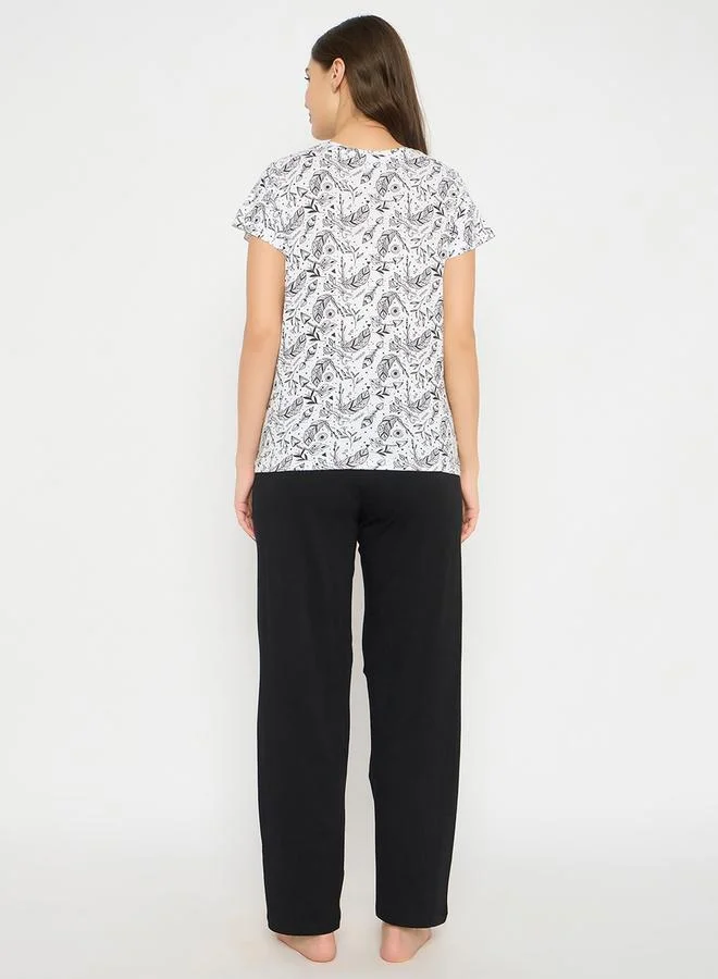 Clovia  Women Printed Button Down Shirt and Pyjama Set for Women | Best Price UAE
