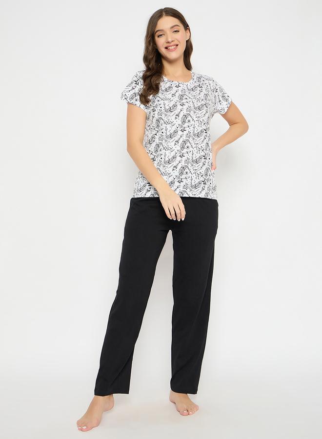 Clovia Women Printed Button Down Shirt and Pyjama Set - Image 1