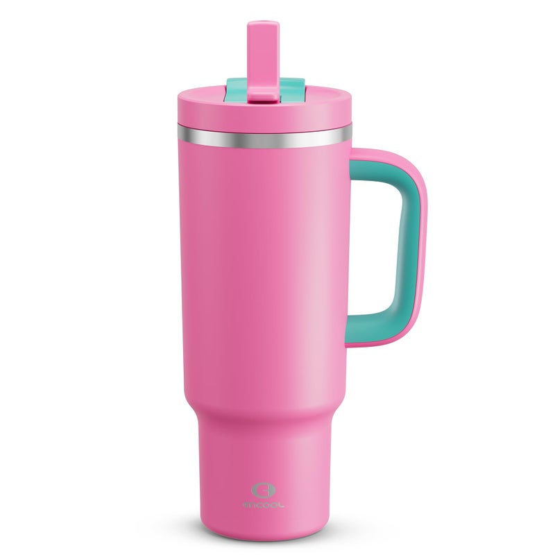 40 oz Tumbler with Handle and Straw Stainless Steel Insulated Tumbler Keeps Cold for 24 Hours Leakproof Travel Cup Fits in Cup Holder and BPAFreeLight Crimson