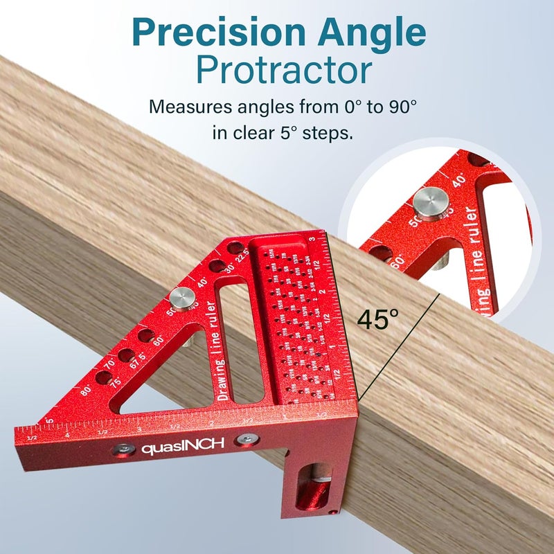 QUASINCH 4.7" Mini 3D Multi-Angle Measuring Square Ruler, QWTR1 High Precision Hole Scribing Woodworking Tools - Image 3