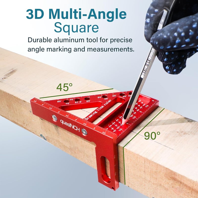 QUASINCH 4.7" Mini 3D Multi-Angle Measuring Square Ruler, QWTR1 High Precision Hole Scribing Woodworking Tools - Image 4