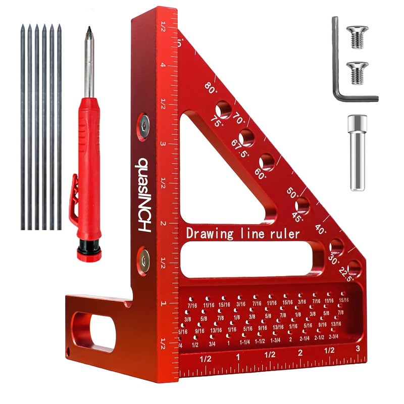 QUASINCH 4.7" Mini 3D Multi-Angle Measuring Square Ruler, QWTR1 High Precision Hole Scribing Woodworking Tools - Image 1