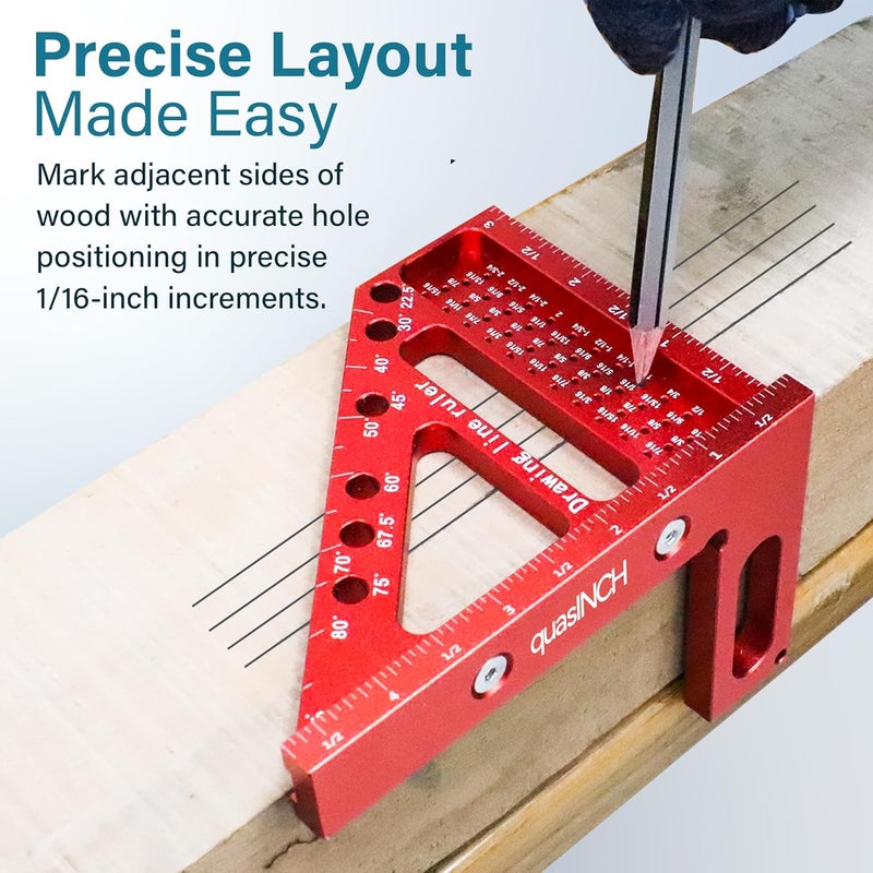 QUASINCH 4.7" Mini 3D Multi-Angle Measuring Square Ruler, QWTR1 High Precision Hole Scribing Woodworking Tools - Image 5