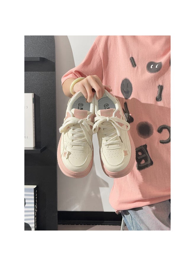 Pull Back Huili Pink Butterfly Platform Shoes For Women, New Soft-soled Comfortable Casual Shoes, Beige Pink, Size 38 - Image 4