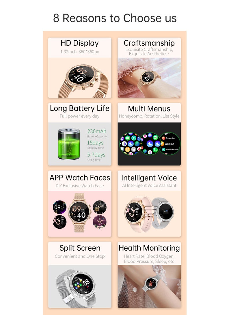 Newest Fashion Smart Watch for Ladies Bluetooth Call Smart Bracelet Waterproof Smartwatch Women