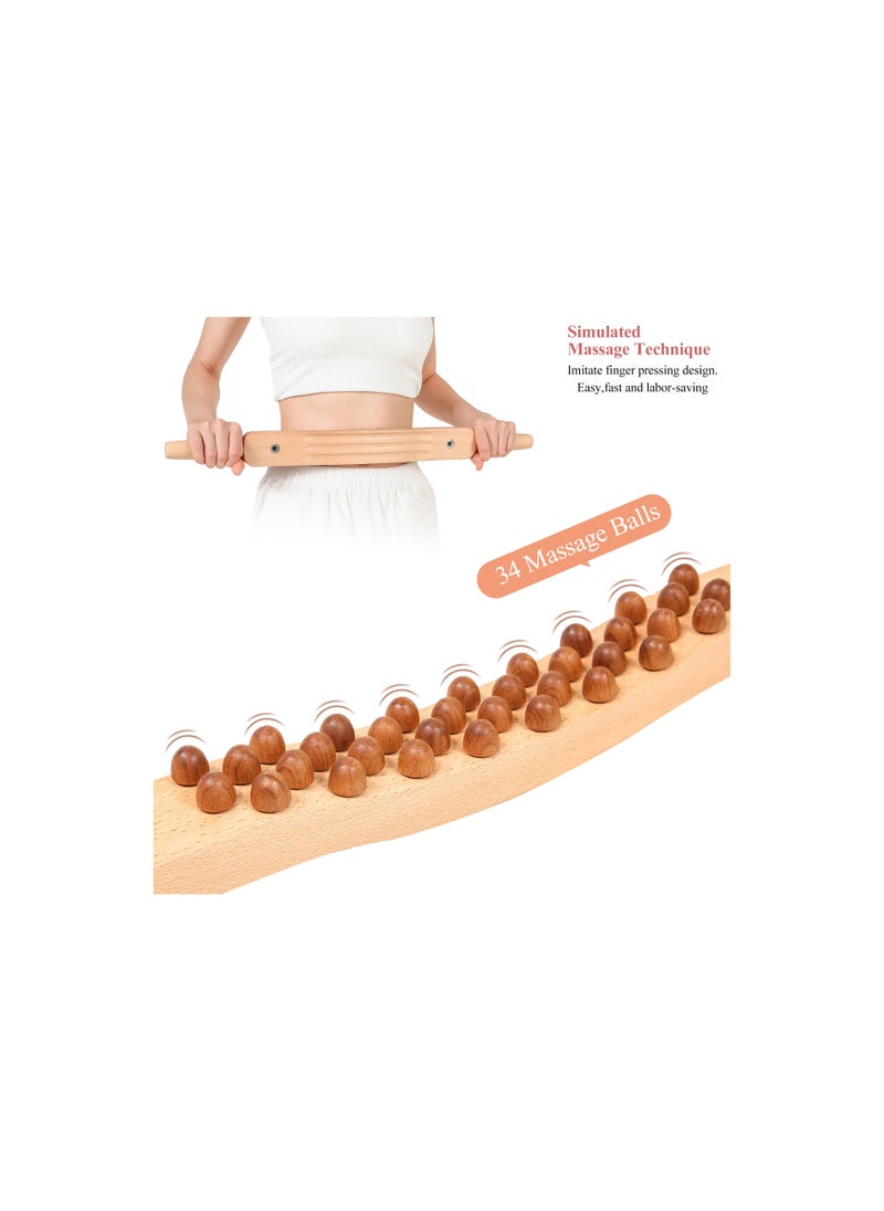SYOSI Wood Therapy Tools, (34 Beads) Massage Roller Stick Lymphatic Drainage Massager Therapeutic Wood Stick Muscle Relaxation Roller Manual Lymph Drainage for Maderoterapy,Guasha,Anti Cellulite  - Image 3