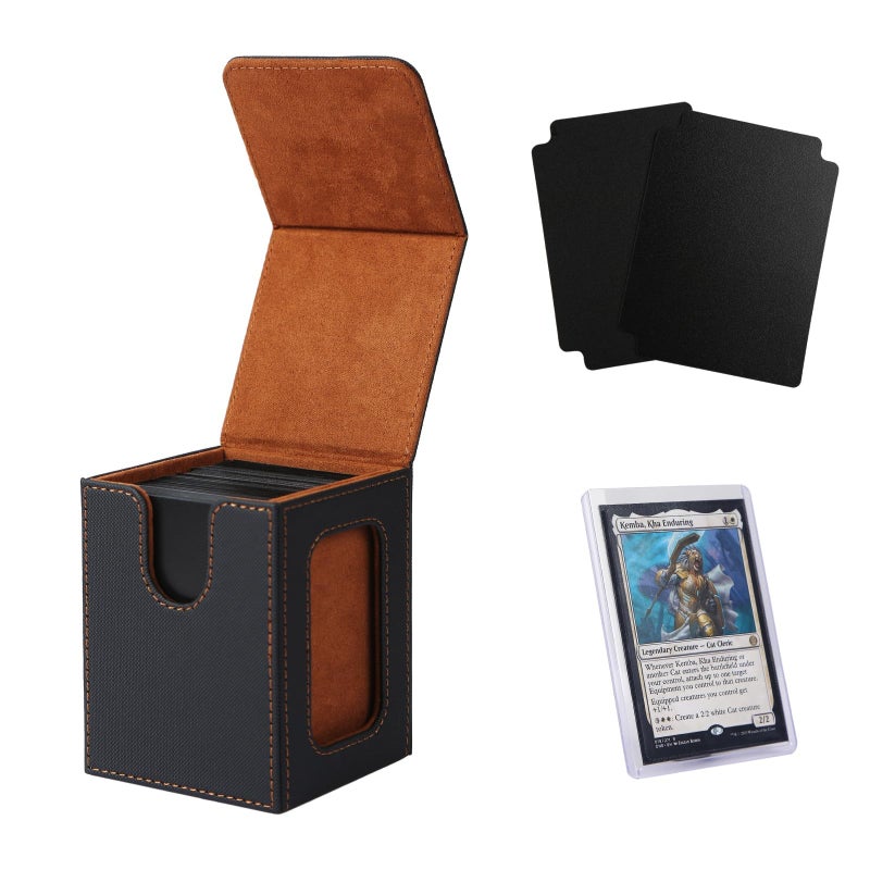 Venssu MTG Deck Box for Commander DisplayCard Deck Box Fits 100 Double Sleeved Cards TCG Card Storage with 2 Dividers and 1 Toploader BlackBrown - Image 2