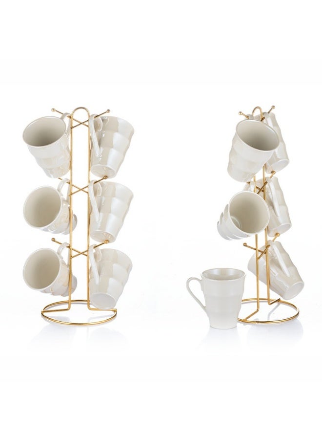 Lotus 6-piece porcelain tea mug set + stand, made of high-quality materials