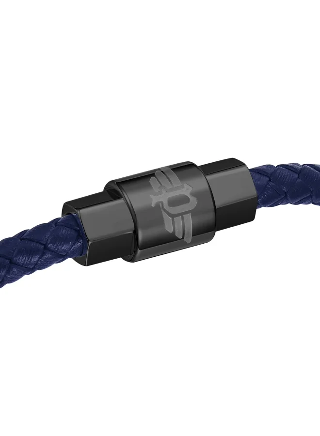 POLICE Geometric Grey Barrel & Navy Leather Bracelet Small