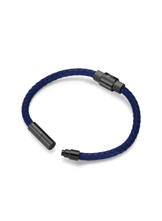 POLICE Geometric Grey Barrel & Navy Leather Bracelet Small