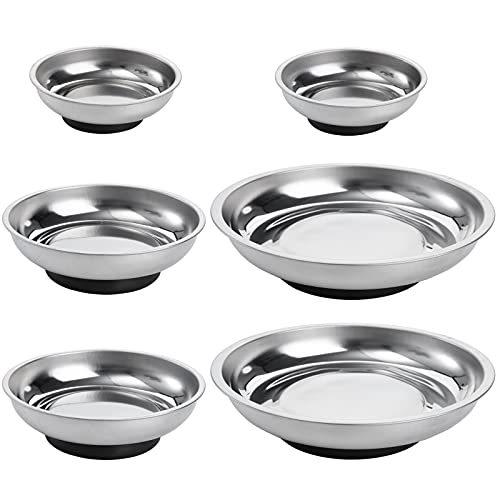 Hedume 6-Piece Magnet Trays Set, 3" 4" 6" Round Magnetic Parts Tray, Stainless Steel Magnetic Trays Tools Parts Tray Holder for Socket Screw, Nuts, Bolts, Metal Parts - Image 1