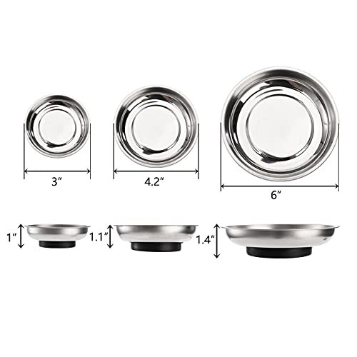 Hedume 6-Piece Magnet Trays Set, 3" 4" 6" Round Magnetic Parts Tray, Stainless Steel Magnetic Trays Tools Parts Tray Holder for Socket Screw, Nuts, Bolts, Metal Parts - Image 5