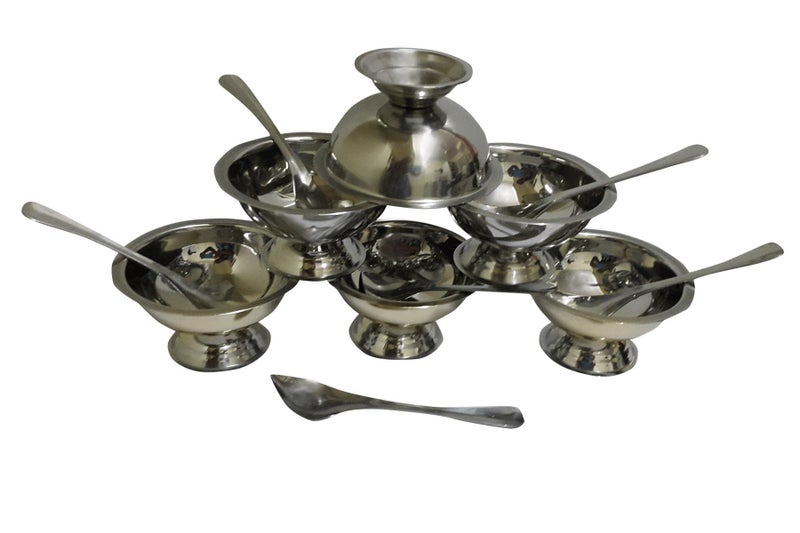 Dynore Stainless Steel 12 Piece Set of Ice-Cream Cups/Soup Bowl with Ice Cream Spoon - 6 Piece Each - Image 4