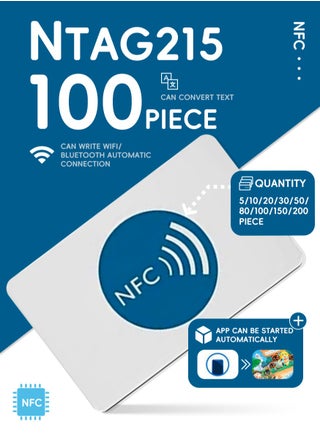 ‌100 بطاقة إن إف سي من نوع NTAG215، رقاقات NFC سعة 504 بايت، بطاقات NFC قابلة لإعادة البرمجة متوافقة مع أندرويد وجميع الهواتف الذكية، بطاقات عمل NFC فارغة قابلة للكتابة (مستطيلة الشكل) - pzsku/Z114F18B8E186104A8E0BZ/45/1748787753/4a6e36fe-2f16-42eb-986d-30287de41a8b