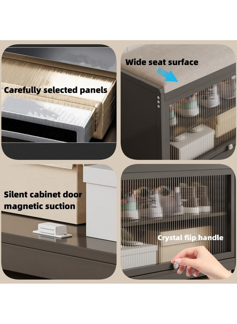 XiuWoo Shoe Rack Bench, Home Doorway Stool Shoe Cabinet, With Soft Upholstered Cushion, Transparent Door,Small Household Can Storage Shoe Shelf  - Image 5