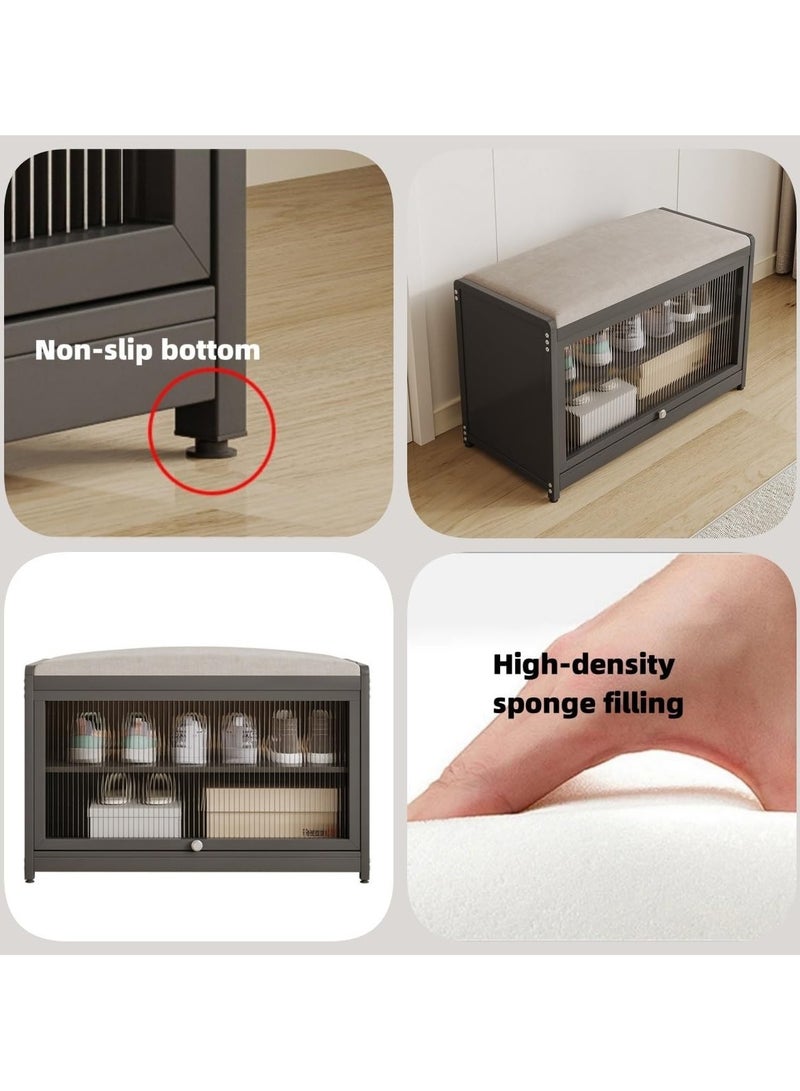 XiuWoo Shoe Rack Bench, Home Doorway Stool Shoe Cabinet, With Soft Upholstered Cushion, Transparent Door,Small Household Can Storage Shoe Shelf  - Image 4