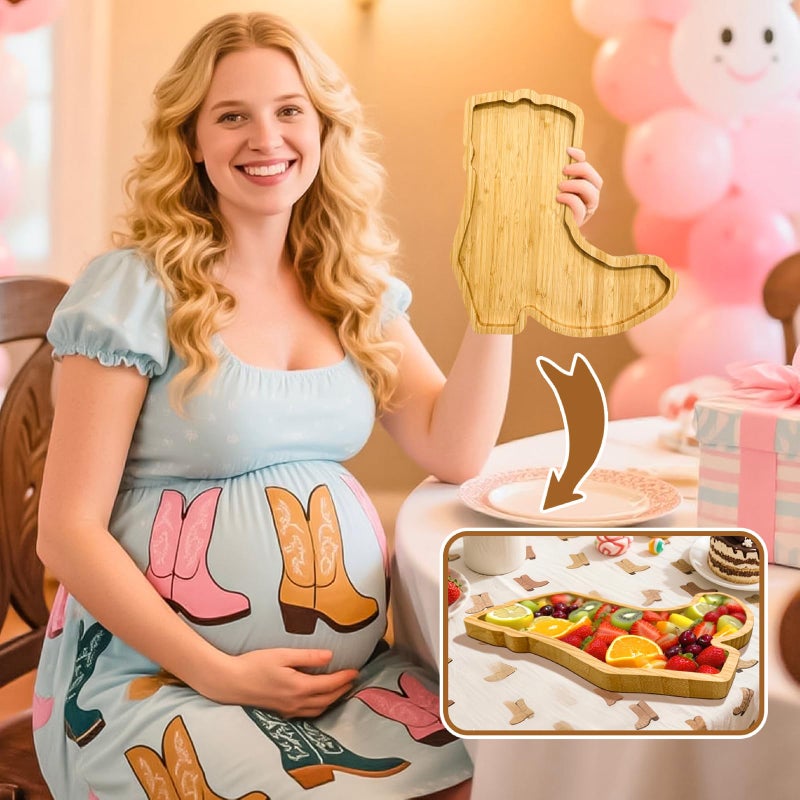 Easma 1PCS Wooden Cowboy Baby Shower Decoration Boots Charcuterie Boards Boots or Bows Gender Reveal Supplies Tableware First Rodeo Birthday Serving Tray Fillable Food Platter for Western Party Cowgirl Gift - Image 2