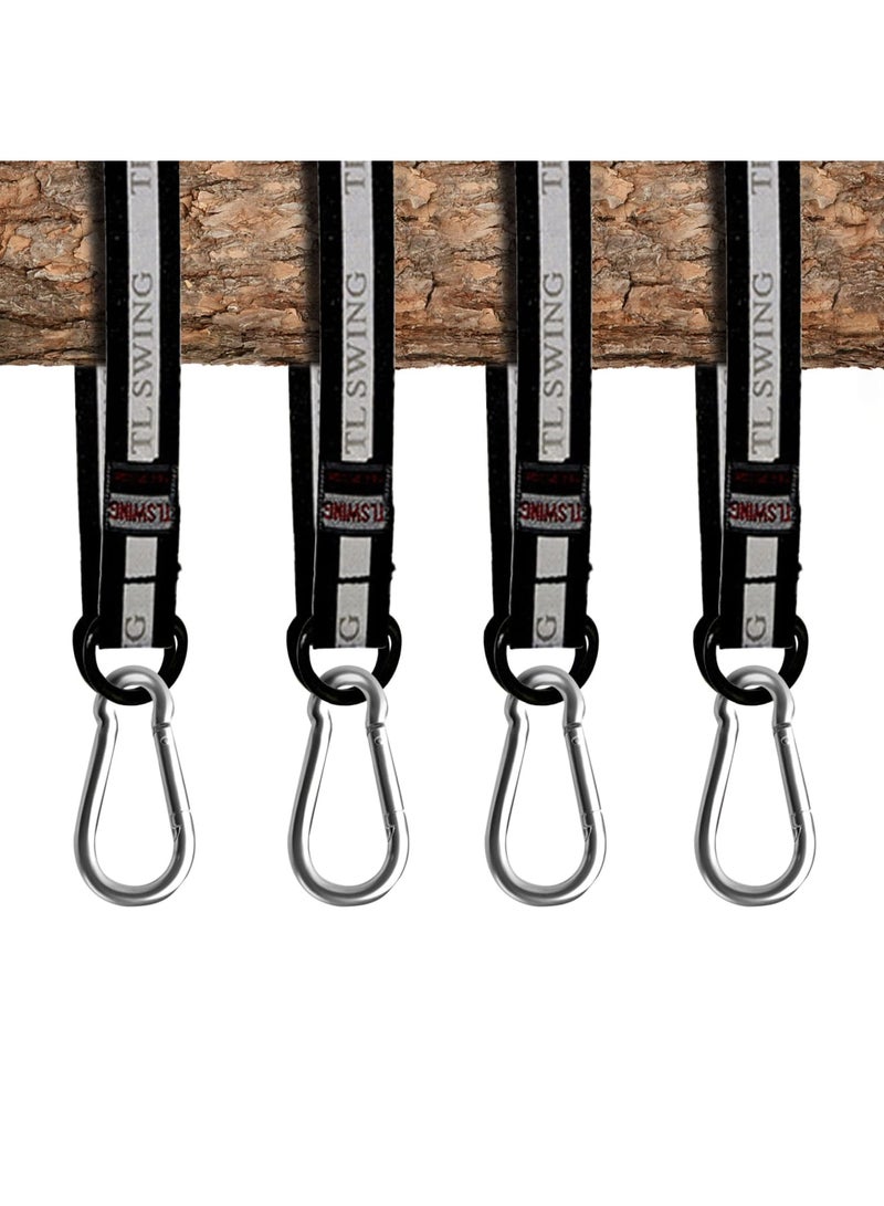 Barakah طقم تعليق أرجوحة الشجرة مع 4 أحزمة ثقيلة الوزن بطول 22 بوصة وكرابينات قوية، سعة 440 رطل، حوامل أرجوحة نايلون متينة للأرجوحة، أرجوحة الحبال، أرجوحة الشرفة، أرجوحة الفناء، للأطفال والبالغين (أسود) - Image 1