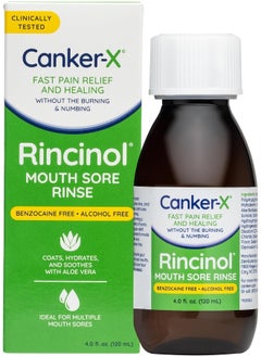 Canker-X Canker-X Rincinol Oral Rinse Mouthwash, Quick Pain Relief from Canker Sores, Mouth Burns & More, Benzocaine Free & Alcohol Free Mouthwash, Adults & 6 Years+ Kids Mouthwash, 4.0 Fl. Oz.  - Image 1