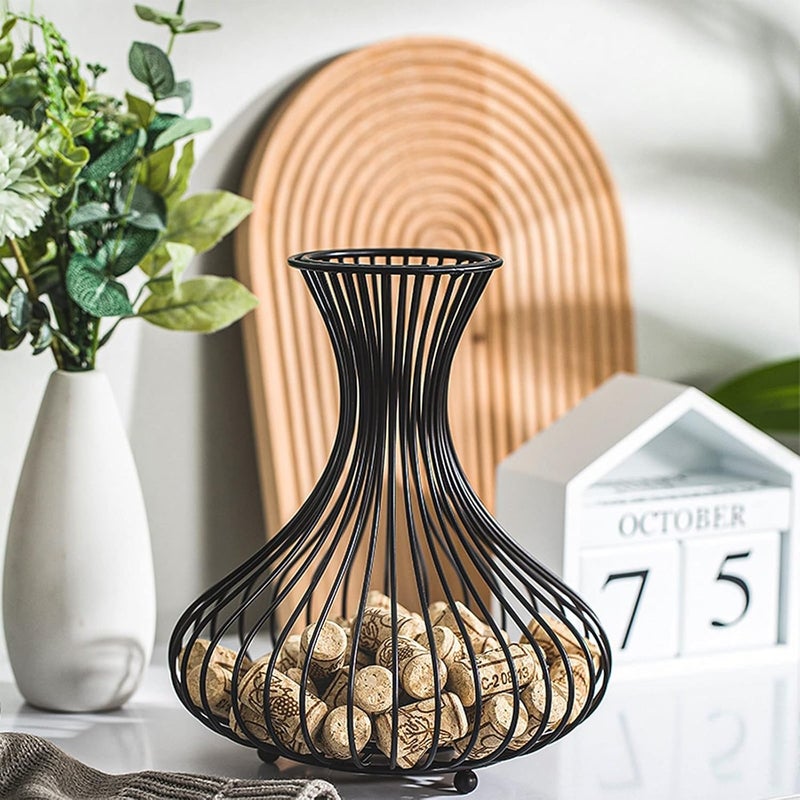 Tebery Metal Black Wine Cork Display Holder, Wine Stopper Collector, Decorative Free Standing Cork Storage Rack Catcher Container Cage, Holds 150 Wine Corks - Image 1