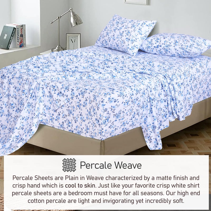 RUVANTI 100% Cotton Sheets â€“ Queen Size Percale Bedding, Cooling & Breathable Floral Design, Durable with a Crisp, Soft & Comfortable Feel, 16" Deep Pocket, 4-Piece Set, Annual - Image 5
