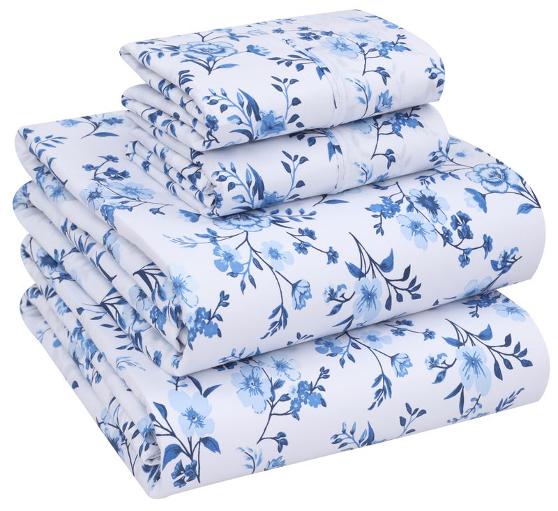 RUVANTI 100% Cotton Sheets â€“ Queen Size Percale Bedding, Cooling & Breathable Floral Design, Durable with a Crisp, Soft & Comfortable Feel, 16" Deep Pocket, 4-Piece Set, Annual - Image 1