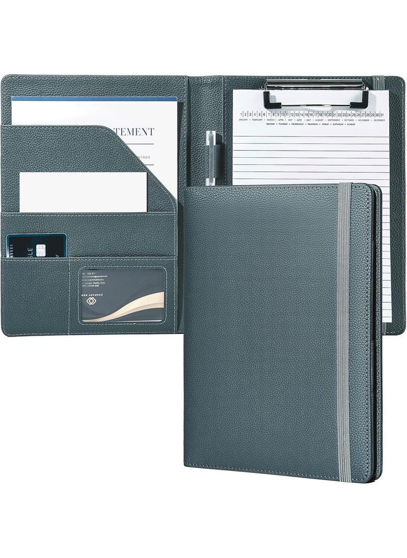 Mymazn Mymazn Junior Padfolio Portfolio Folder Small A5 Clipboard with Cover for 5 x 8 Writing Pad Notepad Holder Legal Pad Holder for Business School Office Men Women Grey Green  - Image 1