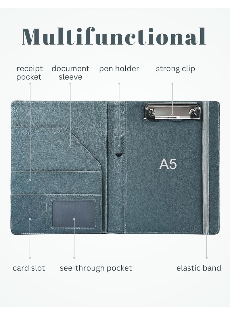 Mymazn Mymazn Junior Padfolio Portfolio Folder Small A5 Clipboard with Cover for 5 x 8 Writing Pad Notepad Holder Legal Pad Holder for Business School Office Men Women Grey Green  - Image 4