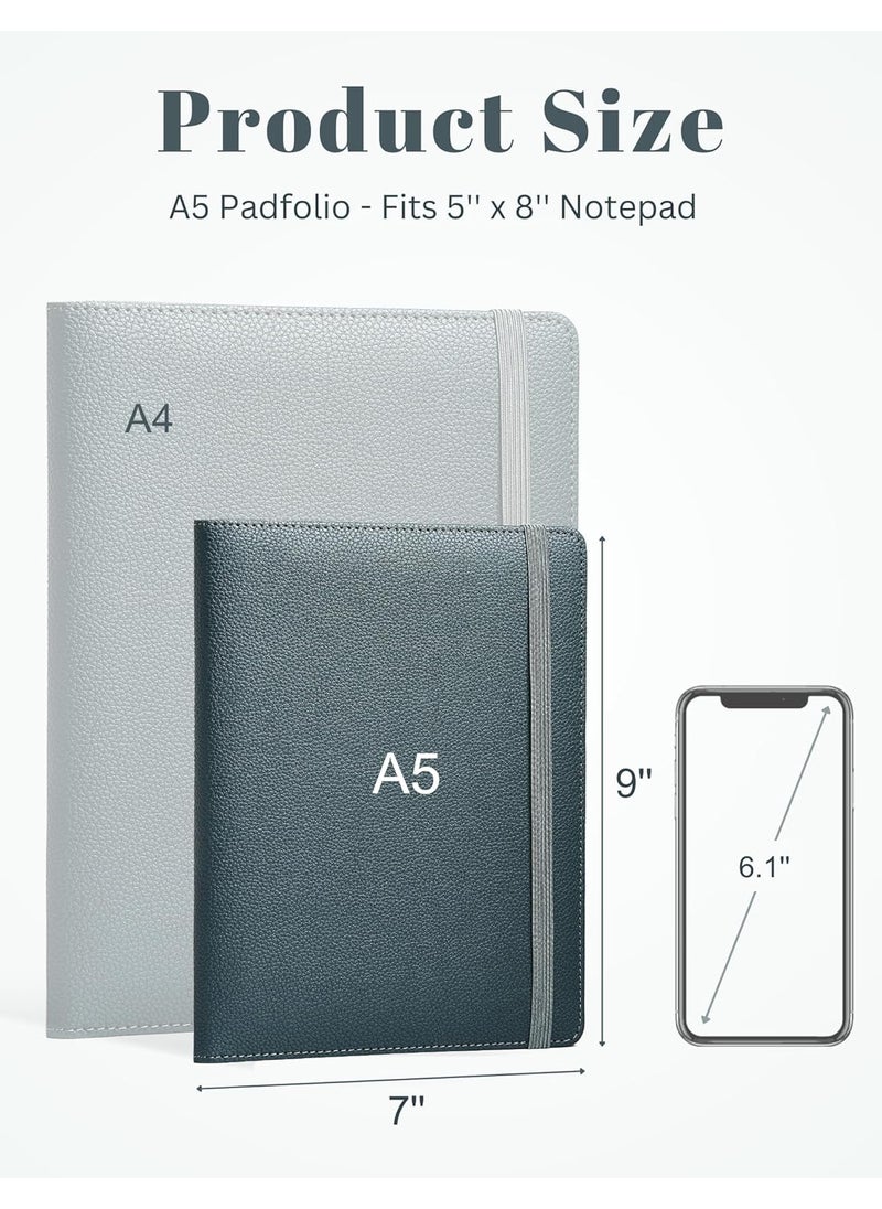 Mymazn Mymazn Junior Padfolio Portfolio Folder Small A5 Clipboard with Cover for 5 x 8 Writing Pad Notepad Holder Legal Pad Holder for Business School Office Men Women Grey Green  - Image 2