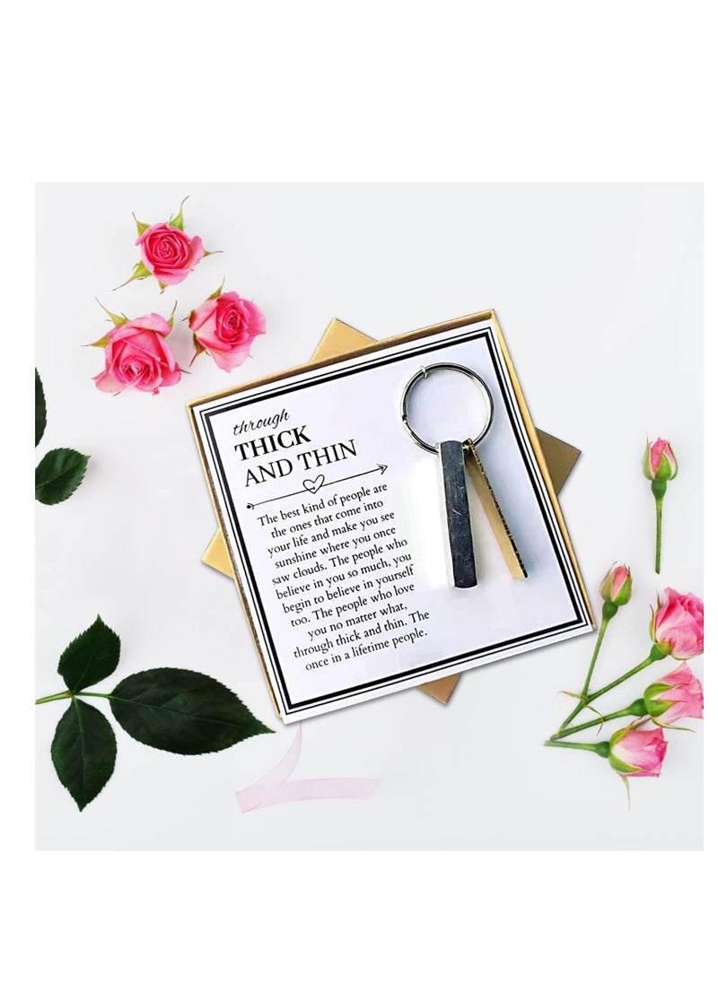 Excefore - Through Thick and Thin Keychain, Inspirational Key Ring Gifts, Key Ring Gifts Box, for Friends Girlfriends Boyfriends Keychain Link Friendship Love - Image 1