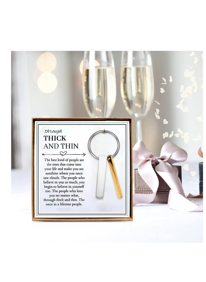 Excefore - Through Thick and Thin Keychain, Inspirational Key Ring Gifts, Key Ring Gifts Box, for Friends Girlfriends Boyfriends Keychain Link Friendship Love - Image 1