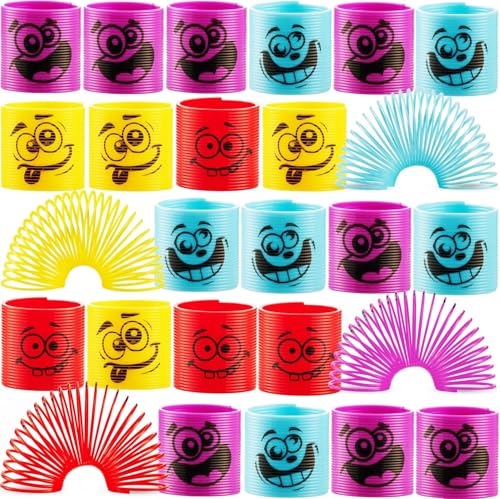 Bedwina Mega Pack of 50 Coil Springs for Kids Assorted Silly Faces and Colors Mini Plastic Spring Toy for Party Favors Carnival Prizes Gift Goodie Bag Filler Stocking Stuffers - Image 1